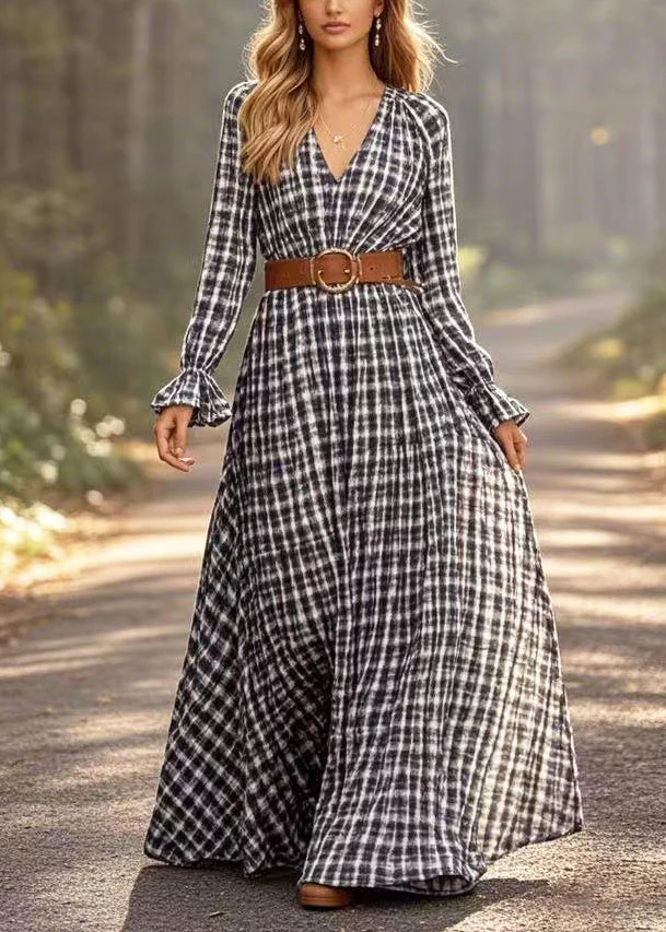 Art Black Plaid Exra Large Hem Cotton Tunic Dress Spring - Image 5