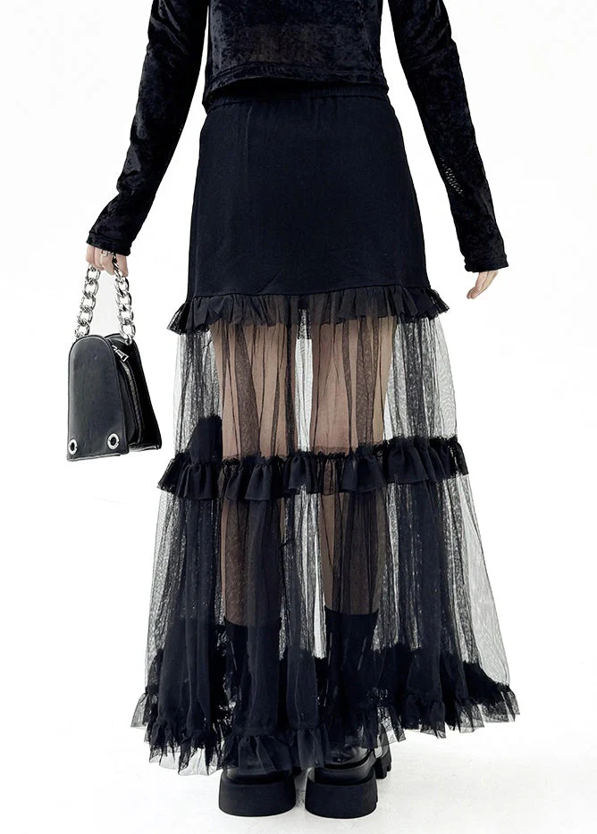 Art Black Ruffled Tulle Patchwork Skirt Summer - Image 5