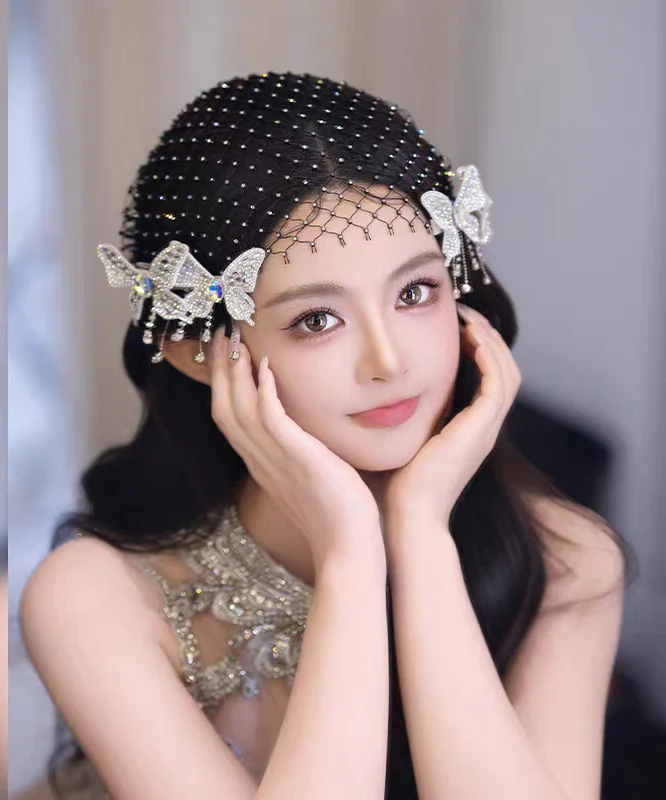 Art Black Tulle Zircon Butterfly HairPiece - Image 2