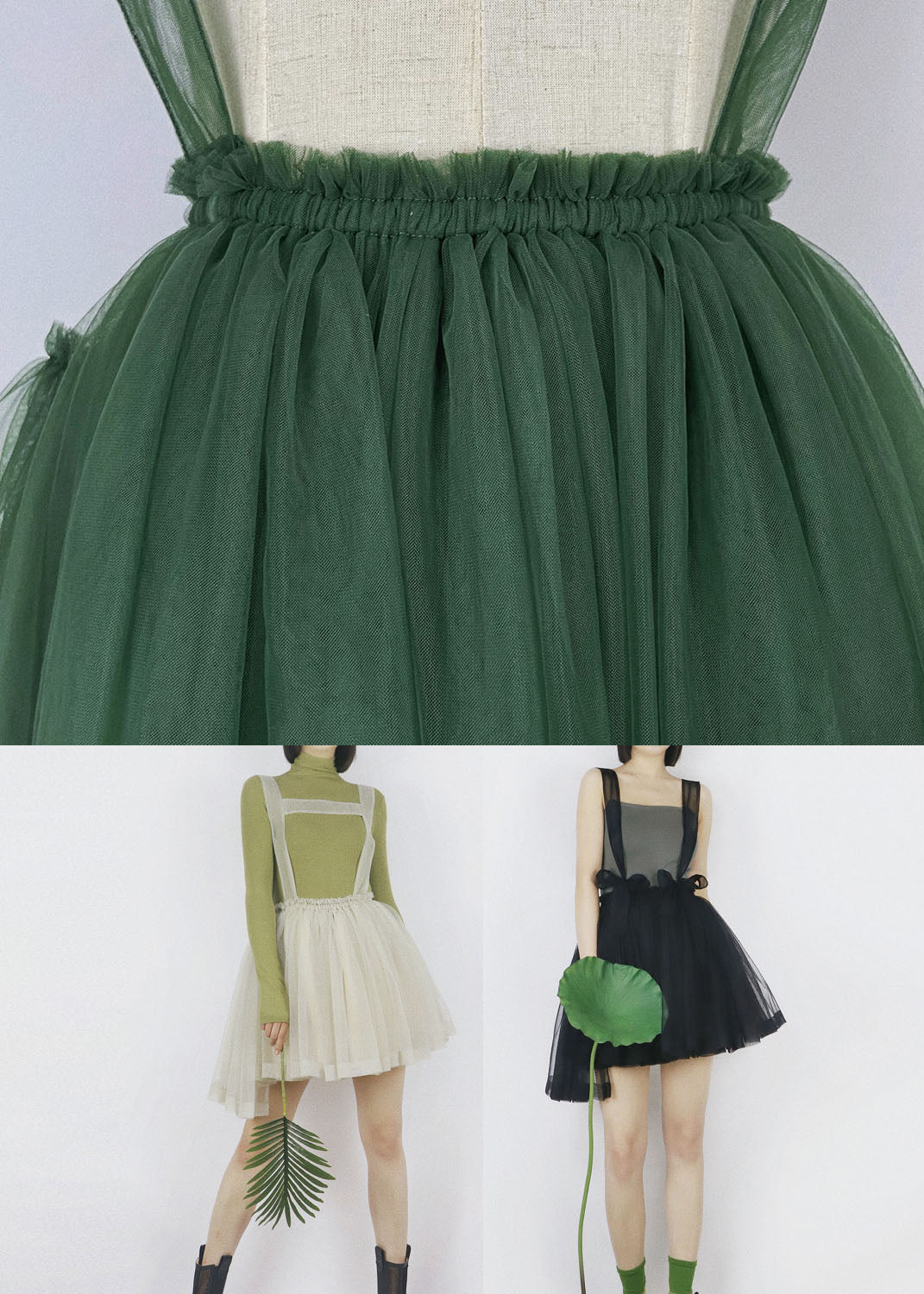 Art Blackish Green Asymmetrical Design Tulle Spaghetti Strap Dress Summer - Image 5