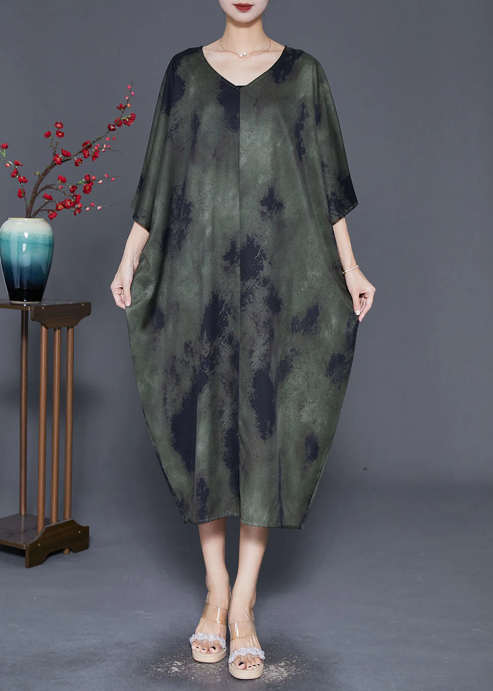 Art Blackish Green Oversized Tie Dye Vacation Dresses Fall - Image 3