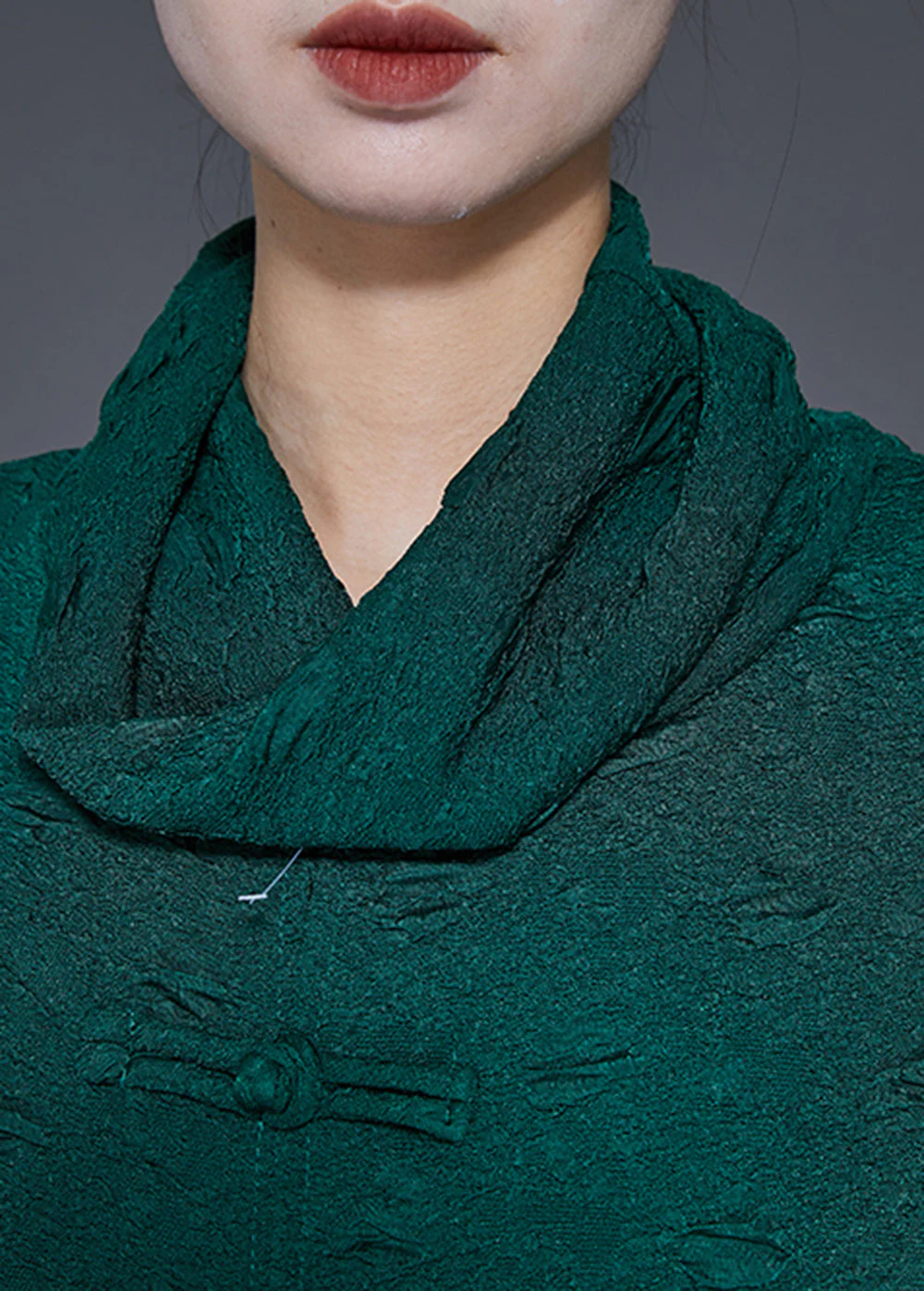 Art Blackish Green Turtle Neck Jacquard Chinese Button Dresses Spring - Image 5