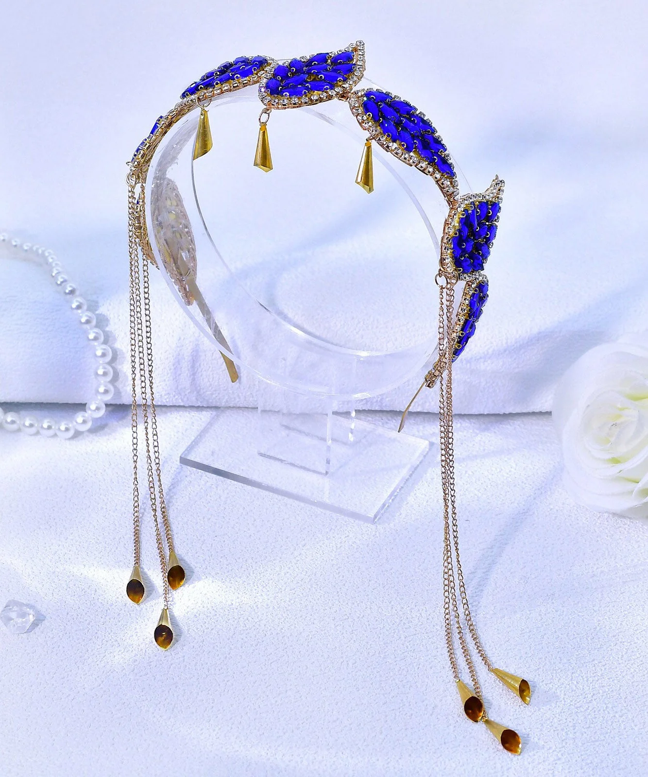 Art Blue Alloy Zircon Leaf Tasse HairPiece - Image 2