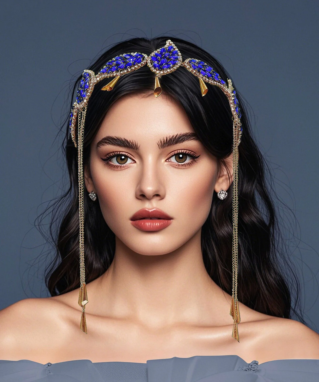 Art Blue Alloy Zircon Leaf Tasse HairPiece - Image 3