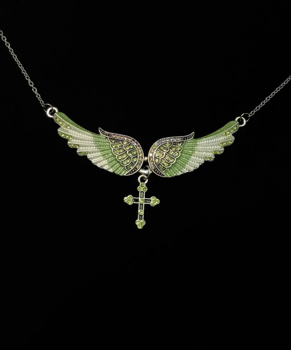 Art Blue Angel Wings Zircon Adjustable Alloy Pendant Necklace - Image 2