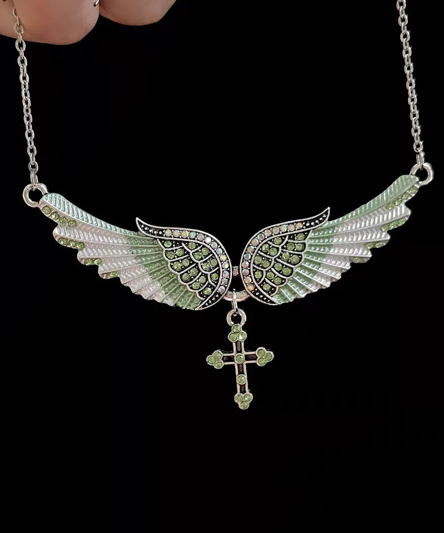 Art Blue Angel Wings Zircon Adjustable Alloy Pendant Necklace - Image 3