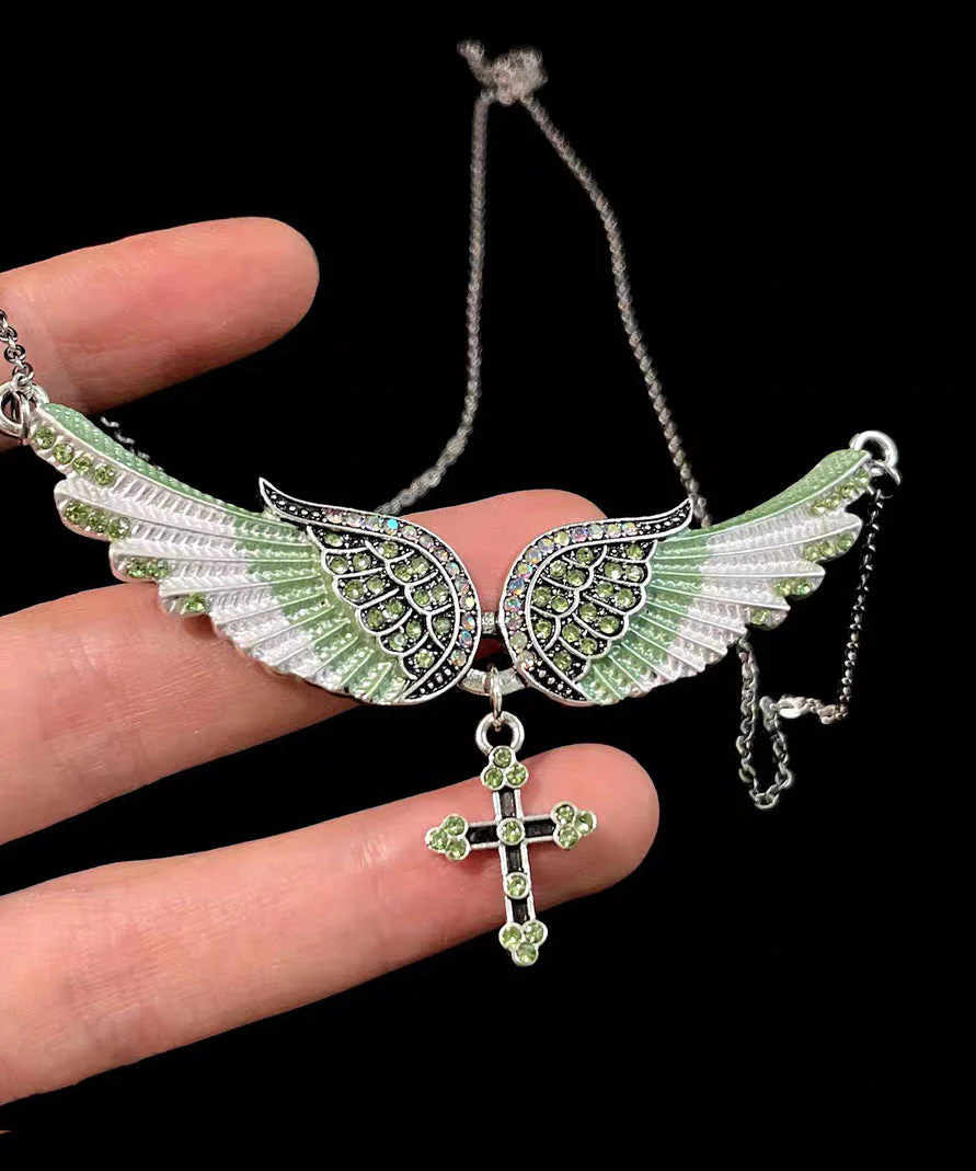 Art Blue Angel Wings Zircon Adjustable Alloy Pendant Necklace - Image 4