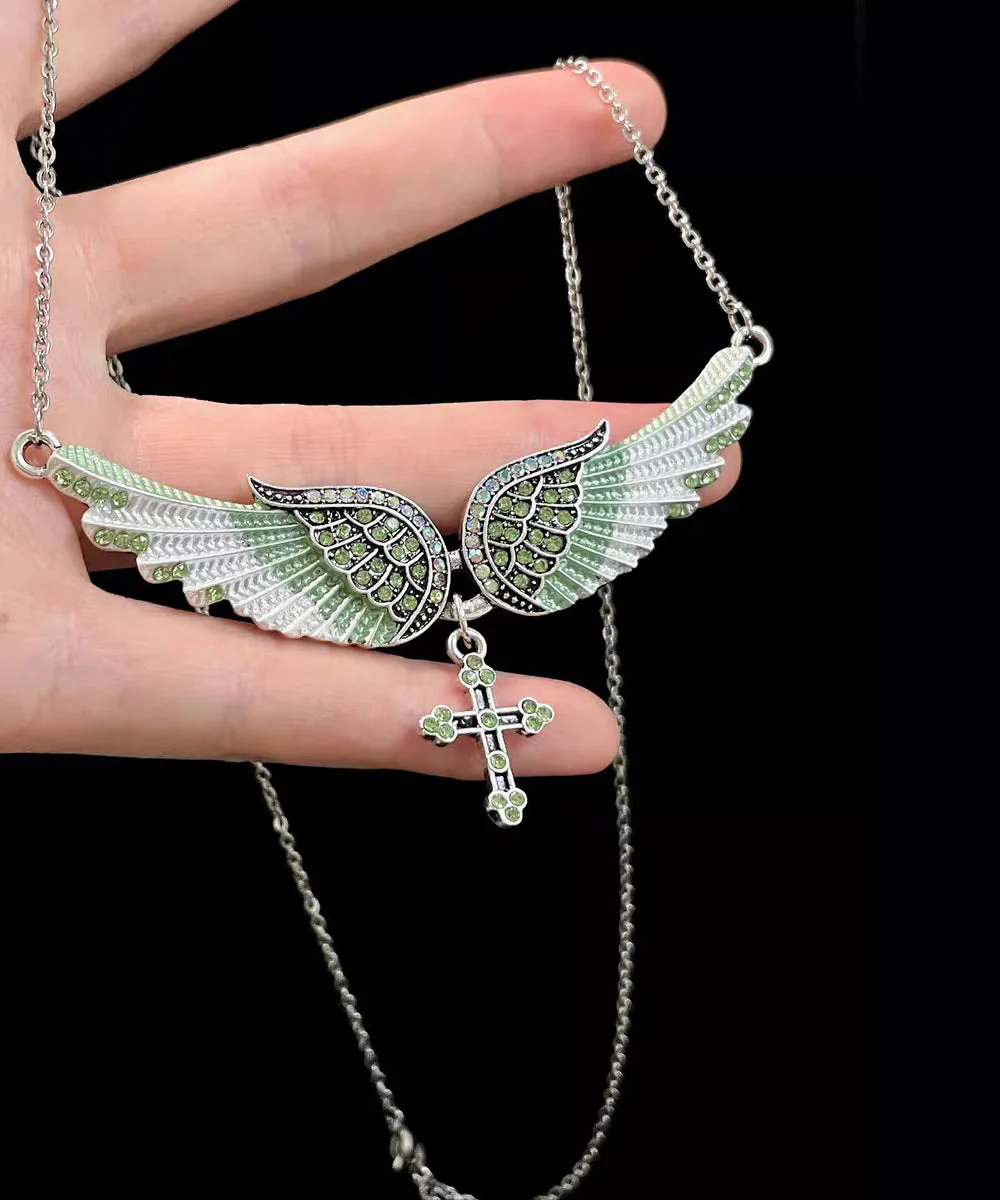 Art Blue Angel Wings Zircon Adjustable Alloy Pendant Necklace - Image 5