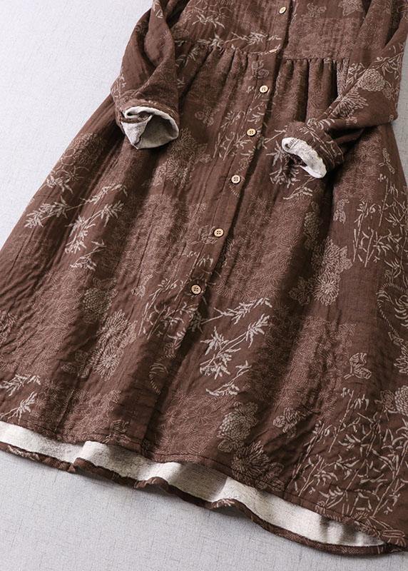 Art Blue Button Patchwork Pockets Fall Print Long sleeve Dress - Image 3