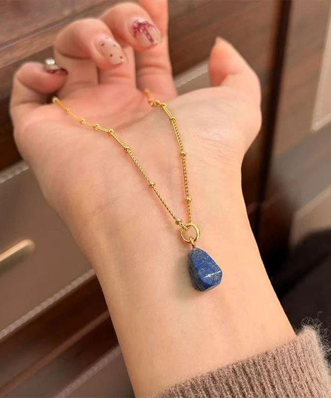 Art Blue Copper Overgild Gem Stone Pendant Necklace - Image 5