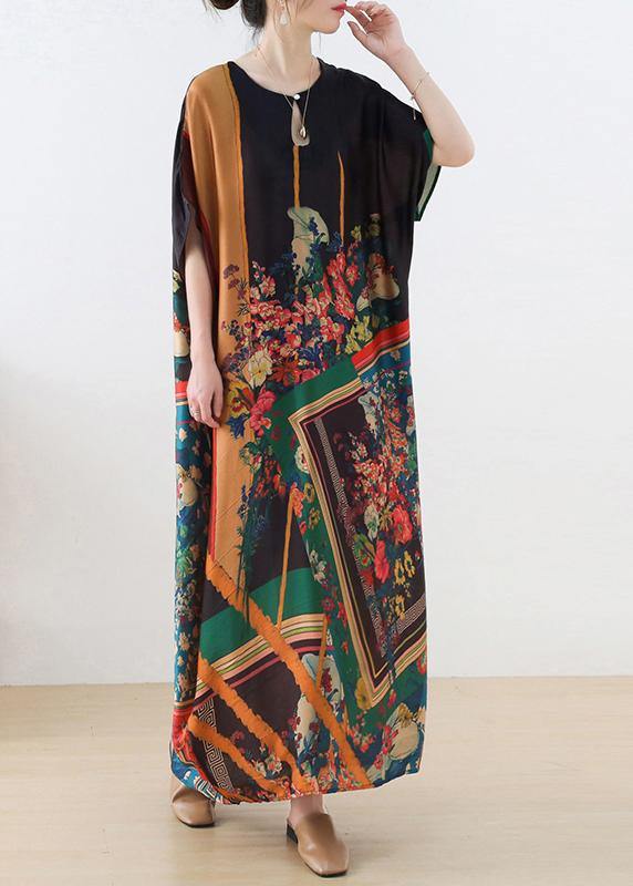 Art Blue Print Loose Asymmetrical Design Vacation Summer Chiffon Dress - Image 2