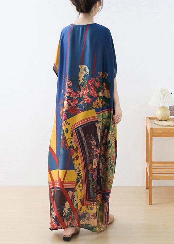 Art Blue Print Loose Asymmetrical Design Vacation Summer Chiffon Dress - Image 4