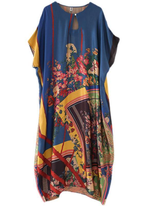 Art Blue Print Loose Asymmetrical Design Vacation Summer Chiffon Dress - Image 5
