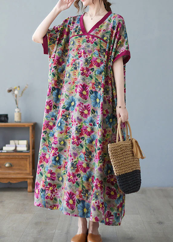 Art Blue Print Patchwork Cozy Long Dresses Summer - Image 4