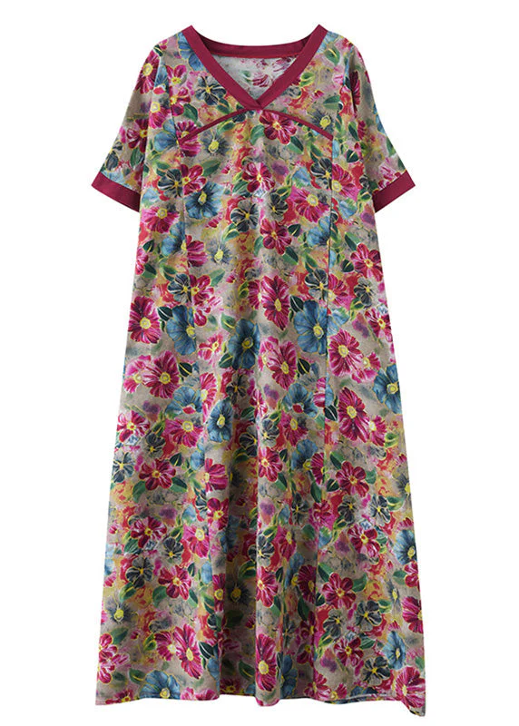 Art Blue Print Patchwork Cozy Long Dresses Summer - Image 5