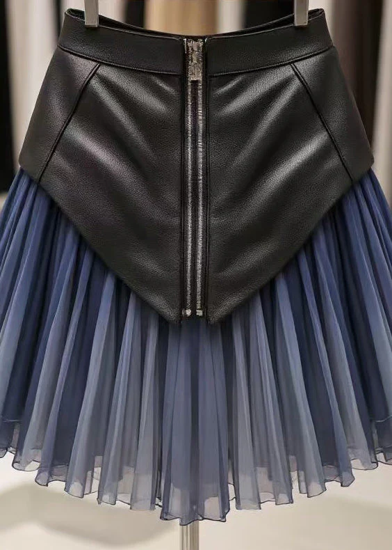 Art Blue Wrinkled High Waist Tulle Patchwork Skirts - Image 5