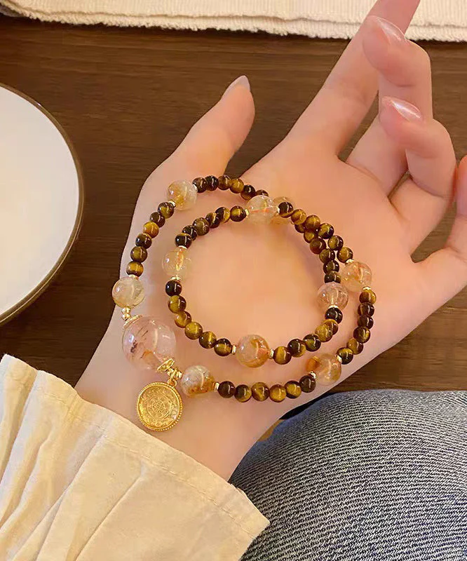 Art Brown Copper Overgild Crystal Tiger's Eye Beading Charm Bracelet - Image 2