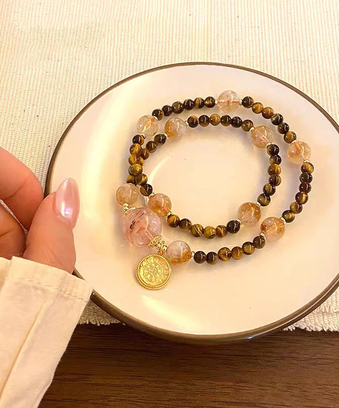 Art Brown Copper Overgild Crystal Tiger's Eye Beading Charm Bracelet - Image 3