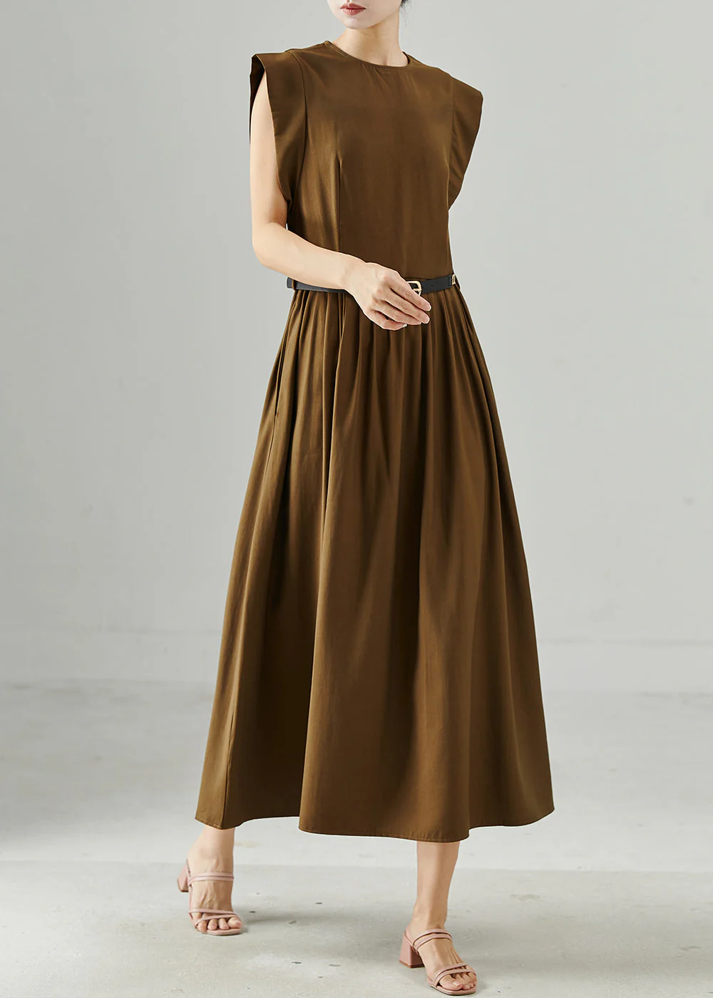 Art Brown Tunic Cotton Long Dresses Sleeveless - Image 3