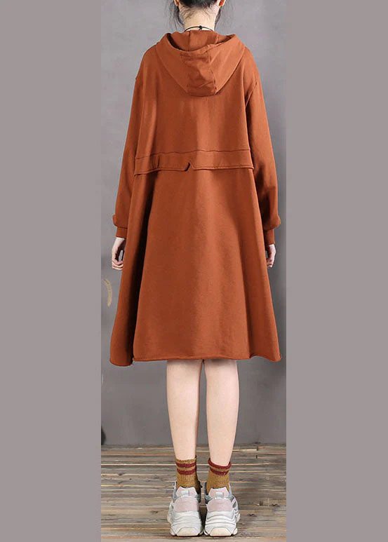 Art Caramel Asymmetrical Pockets Cotton Sweatshirts dress Spring - Image 4
