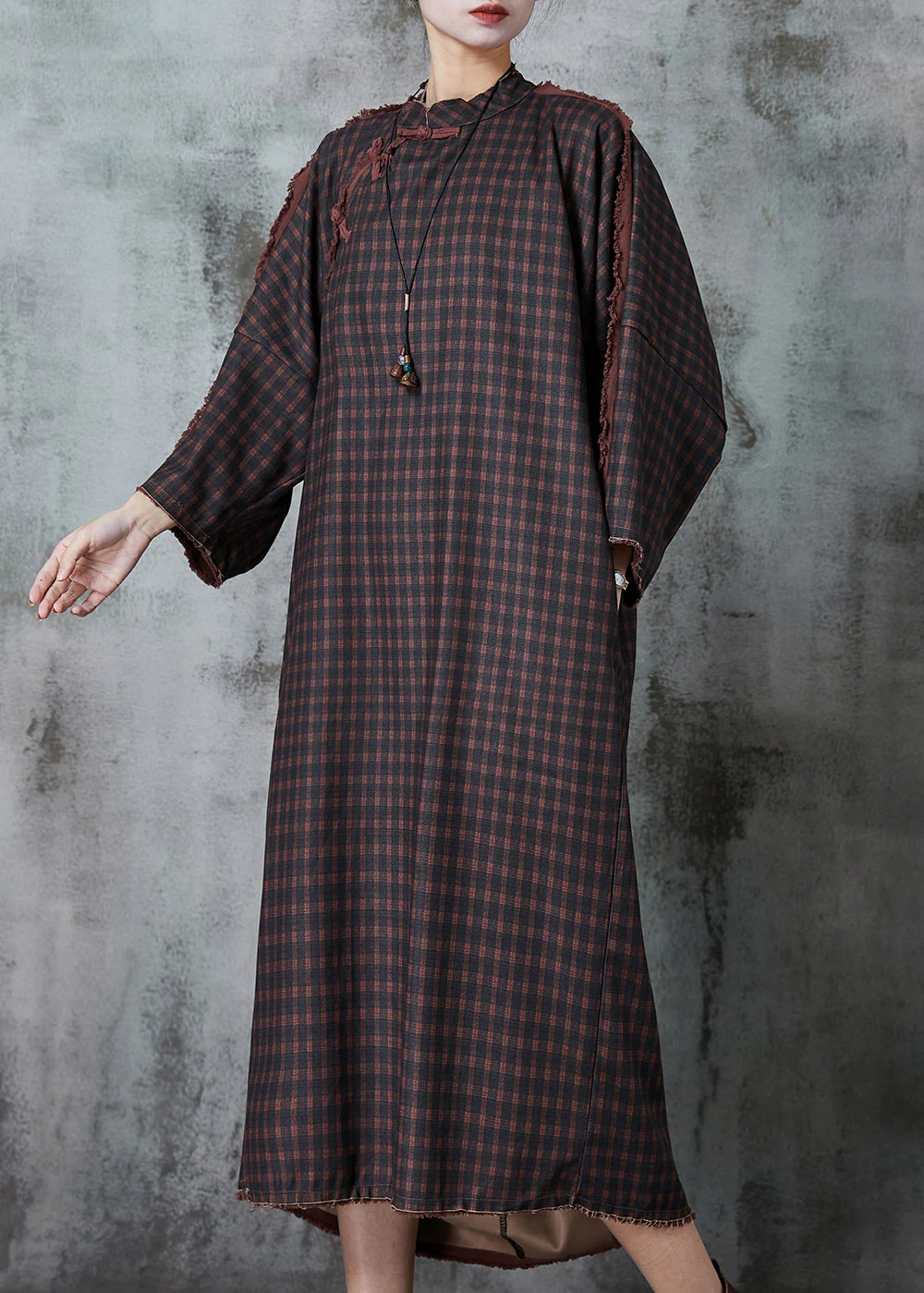 Art Chocolate Oversized Linen Chinese Style Dress Spring - Image 2
