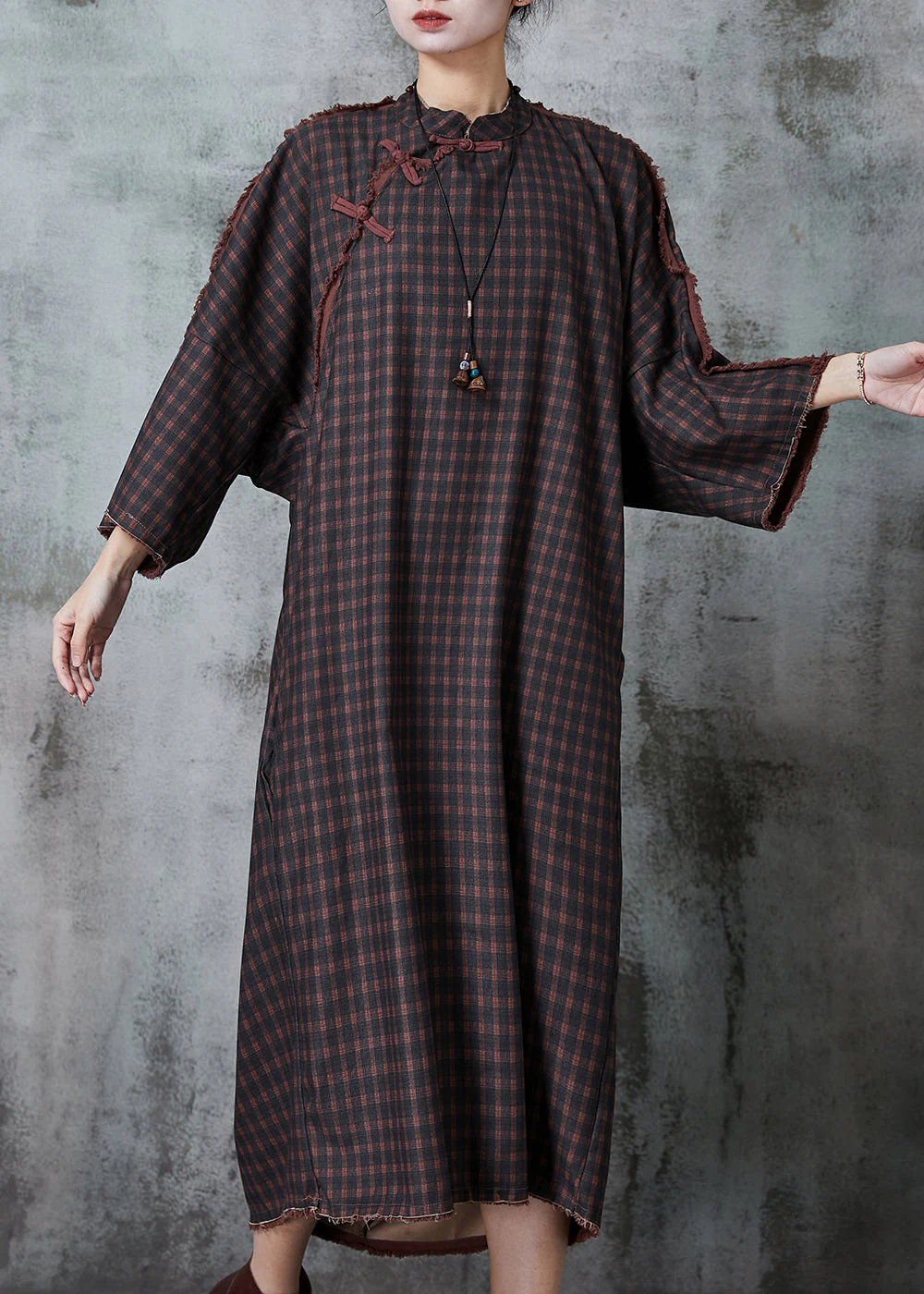 Art Chocolate Oversized Linen Chinese Style Dress Spring - Image 3