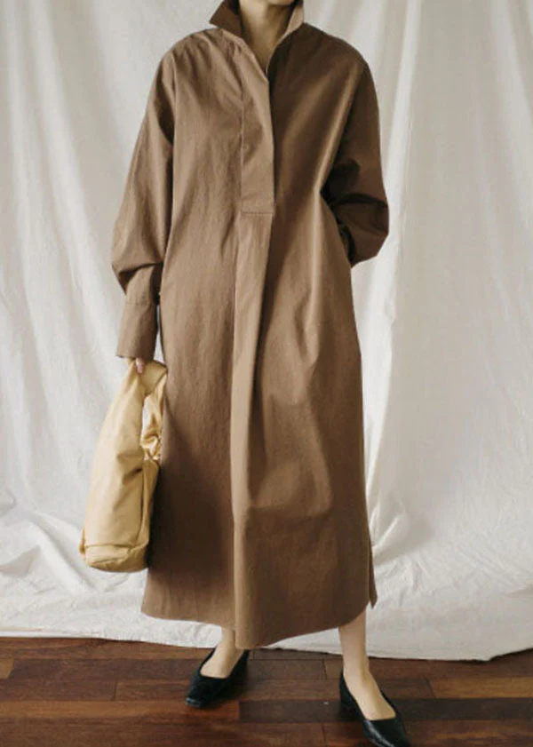 Art Chocolate Peter Pan Collar Pockets Cotton shirts Dress Spring - Image 2