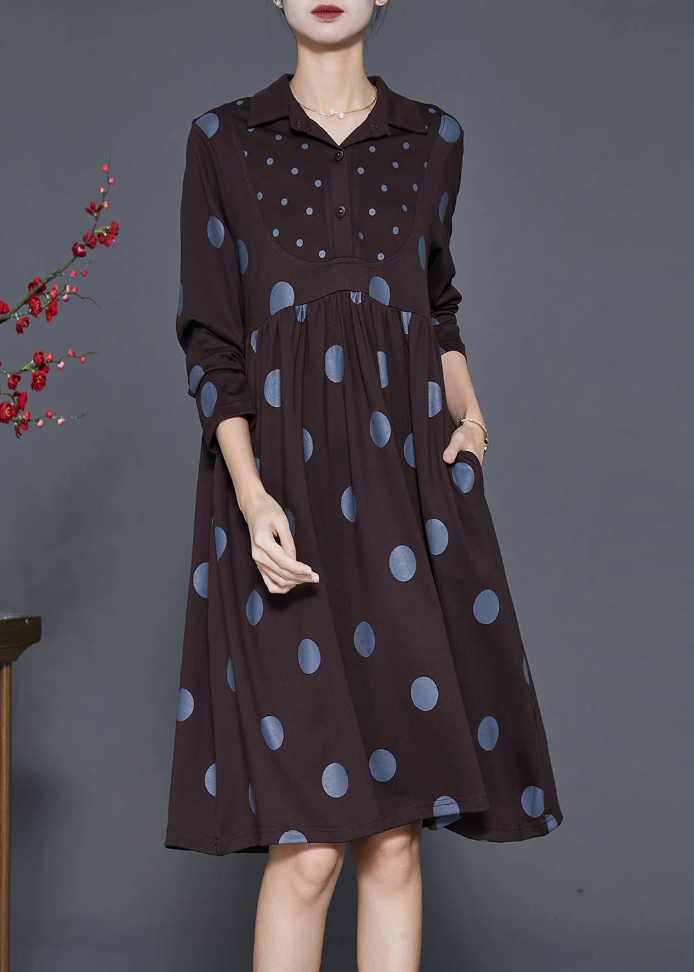 Art Chocolate Peter Pan Collar Print Cotton Maxi Dresses Spring - Image 2