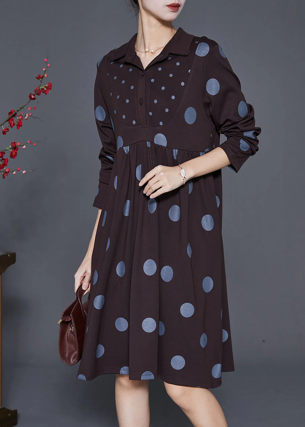 Art Chocolate Peter Pan Collar Print Cotton Maxi Dresses Spring - Image 5