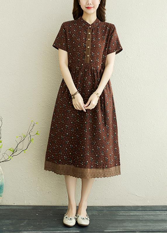 Art Chocolate Print Patchwork Vacation Summer Cotton Dress - Image 2