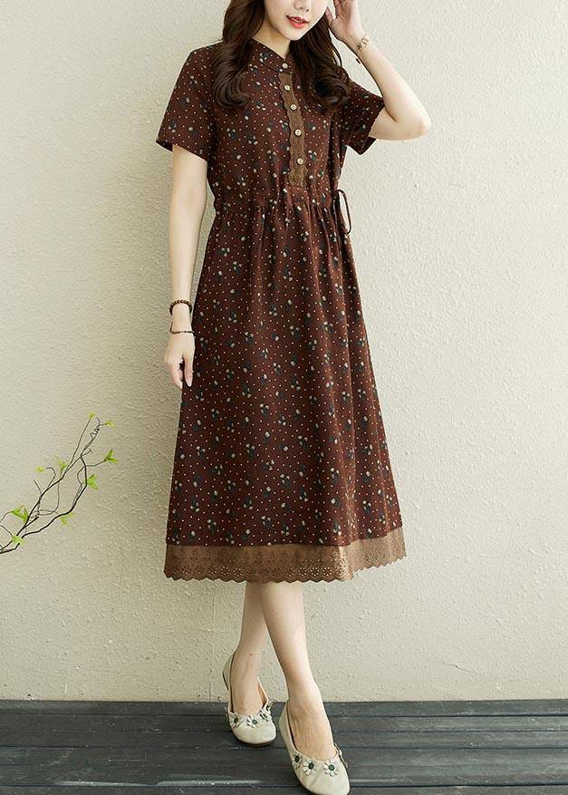 Art Chocolate Print Patchwork Vacation Summer Cotton Dress - Image 3