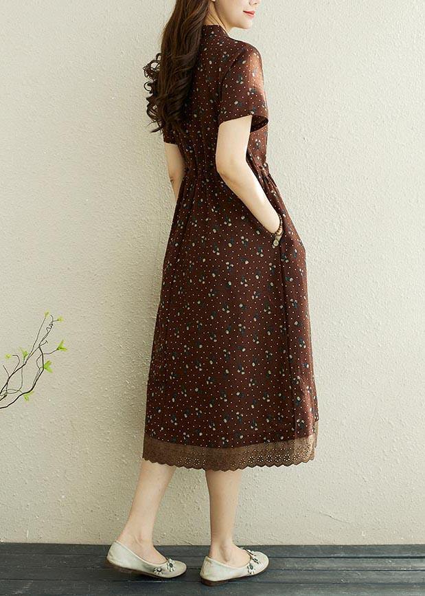 Art Chocolate Print Patchwork Vacation Summer Cotton Dress - Image 4