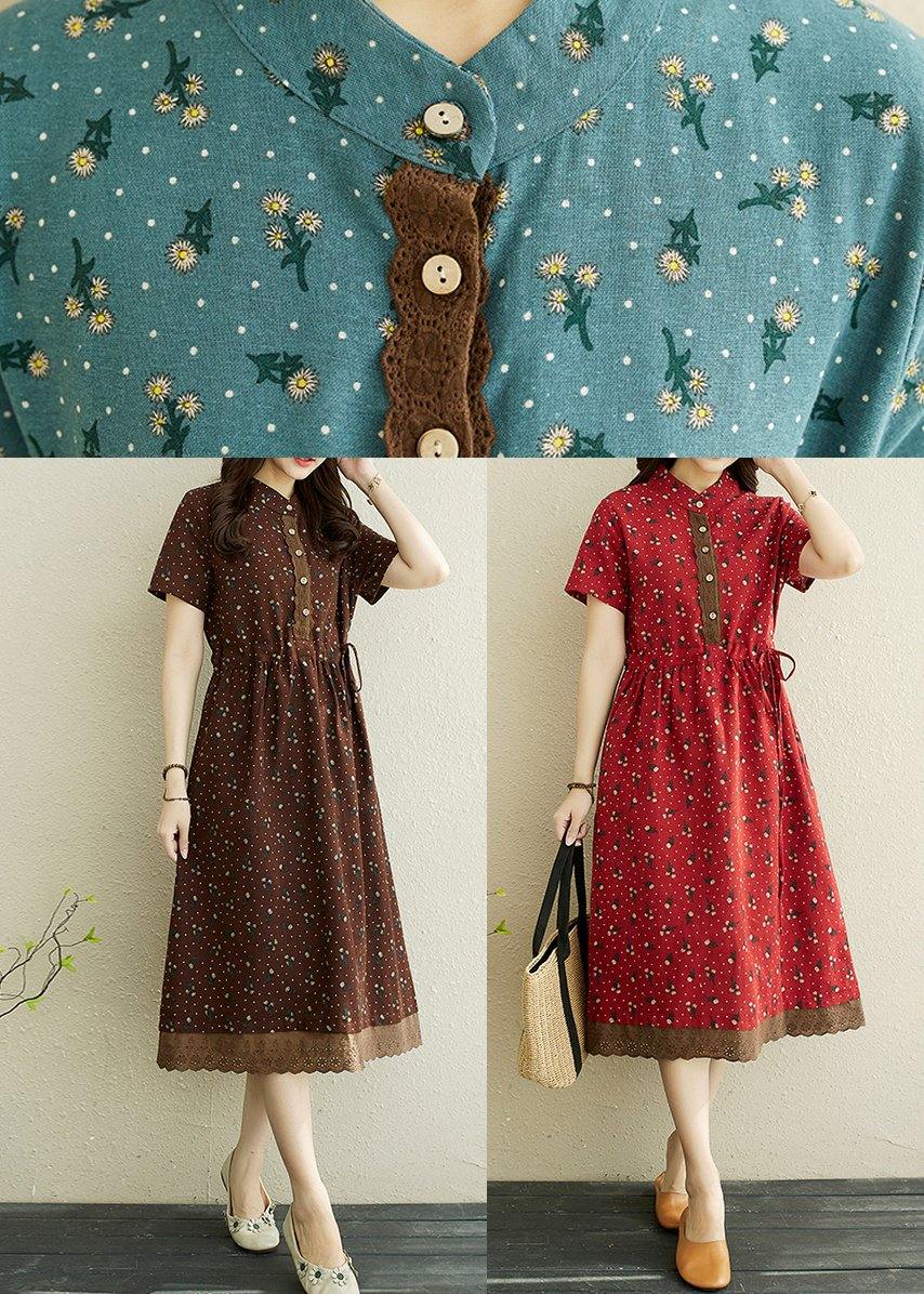 Art Chocolate Print Patchwork Vacation Summer Cotton Dress - Image 5