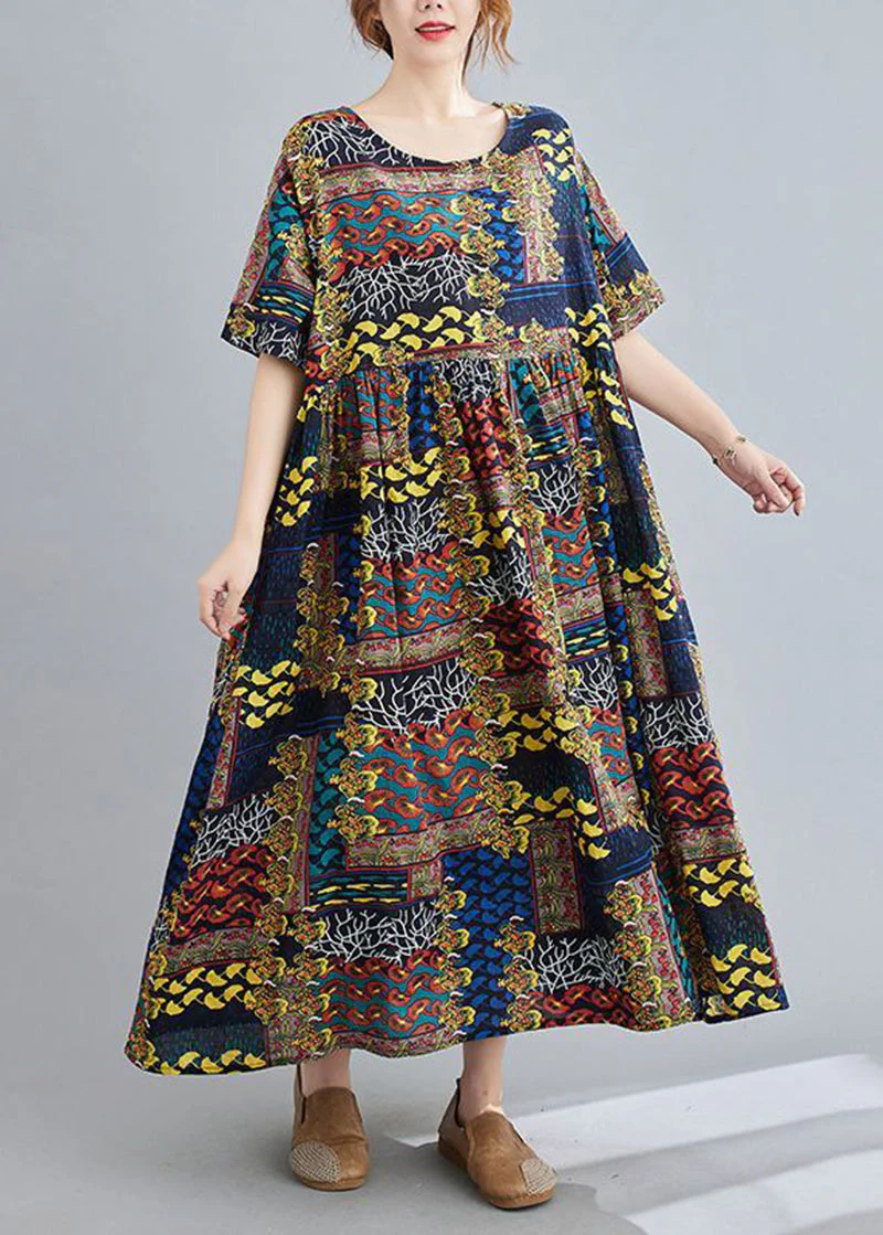 Art Coffee Oversized Print Pockets Linen Ankle Dress Summer - Image 2