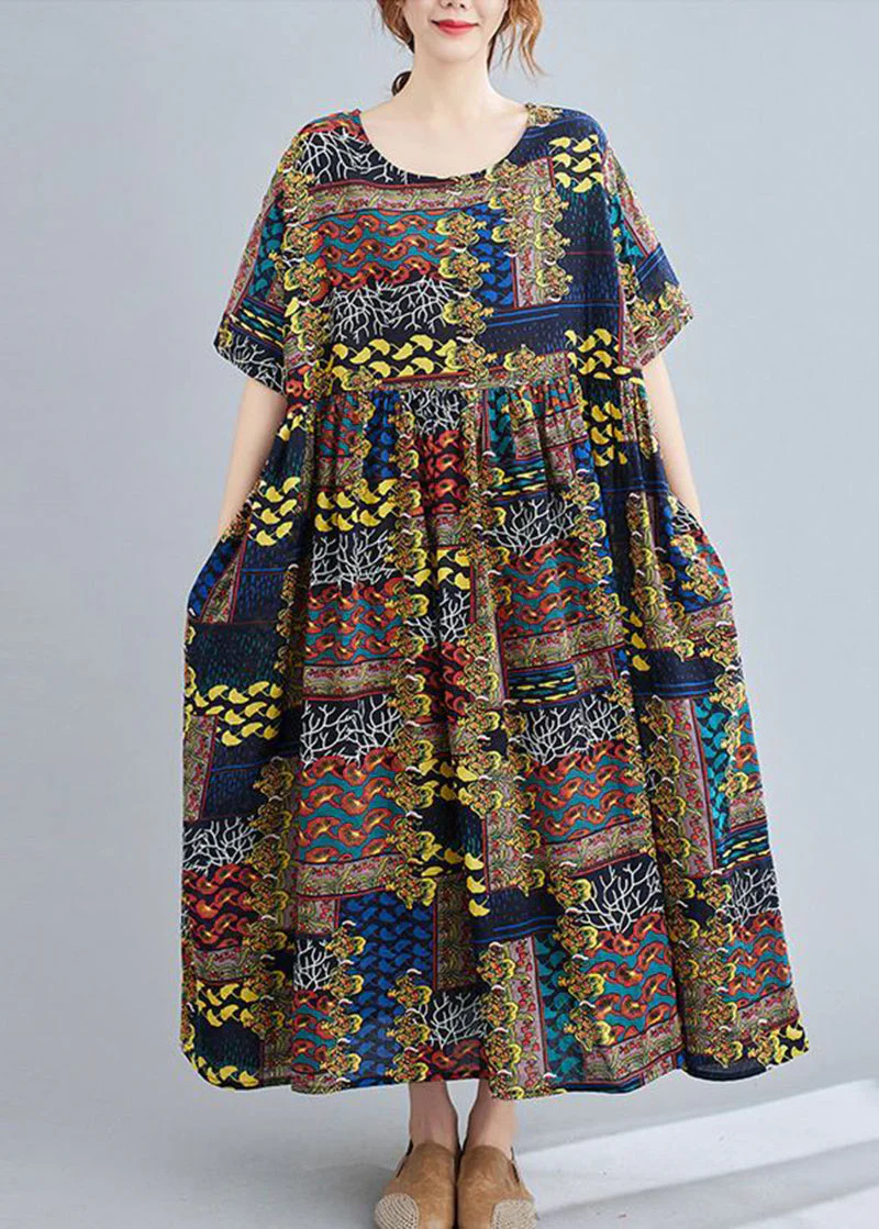 Art Coffee Oversized Print Pockets Linen Ankle Dress Summer - Image 3