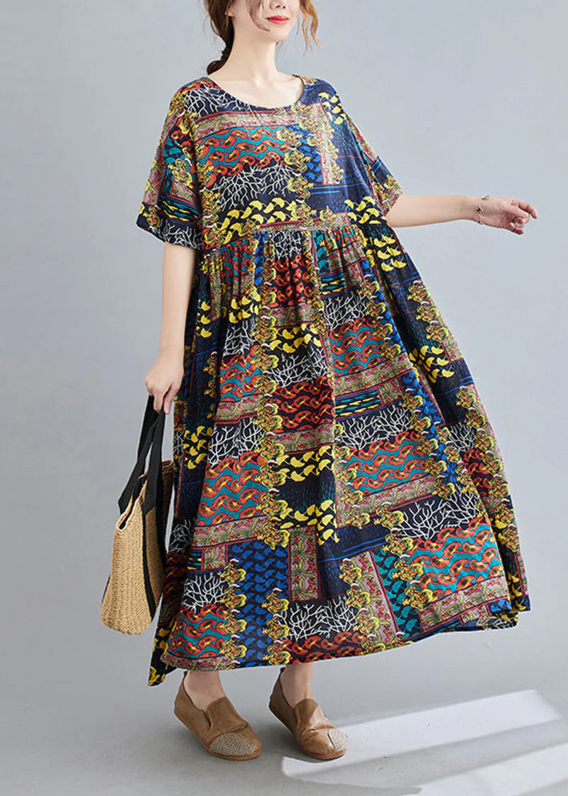 Art Coffee Oversized Print Pockets Linen Ankle Dress Summer - Image 4