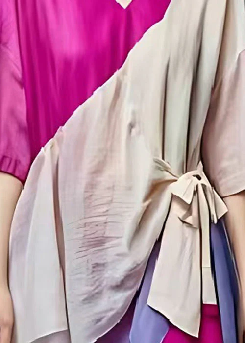 Art Colorblock Asymmetrical Patchwork Cotton Robe Dresses Summer - Image 3