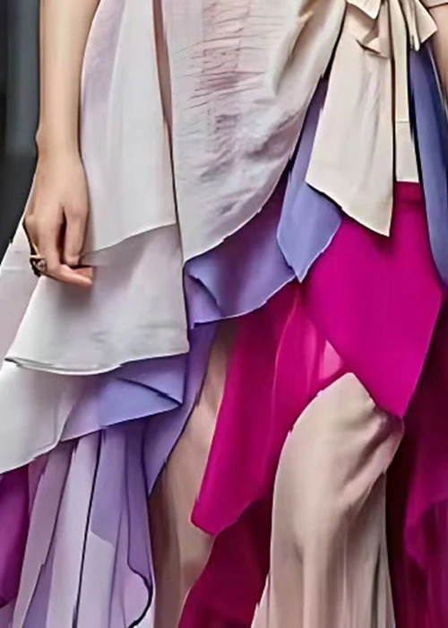 Art Colorblock Asymmetrical Patchwork Cotton Robe Dresses Summer - Image 5