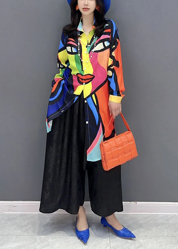 Art Colorblock Peter Pan Collar Print Patchwork Cotton Shirts Dress Long Sleeve - Image 2