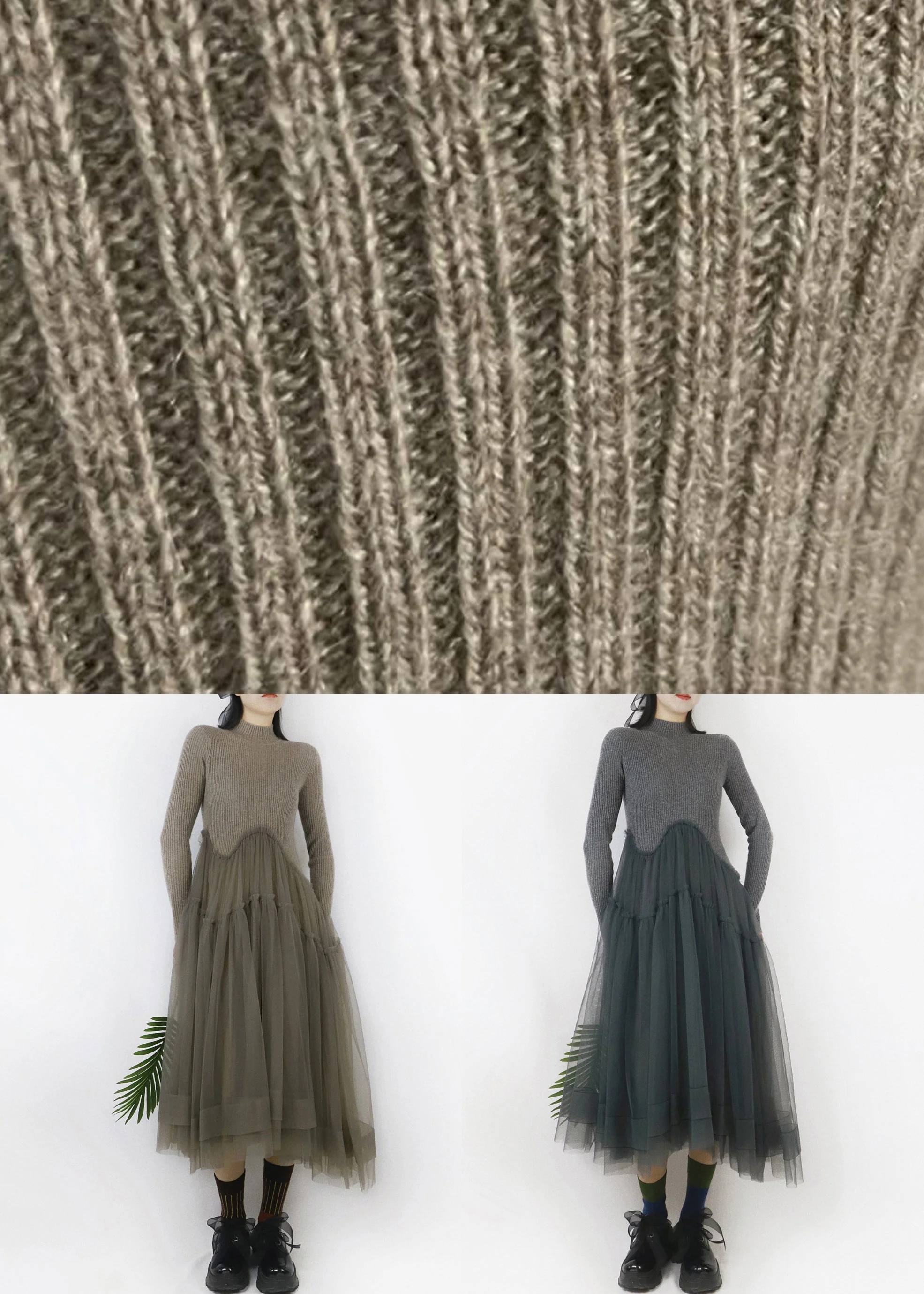 Art Dark Gray Asymmetrical Tulle Patchwork Sweater Dress Winter - Image 5