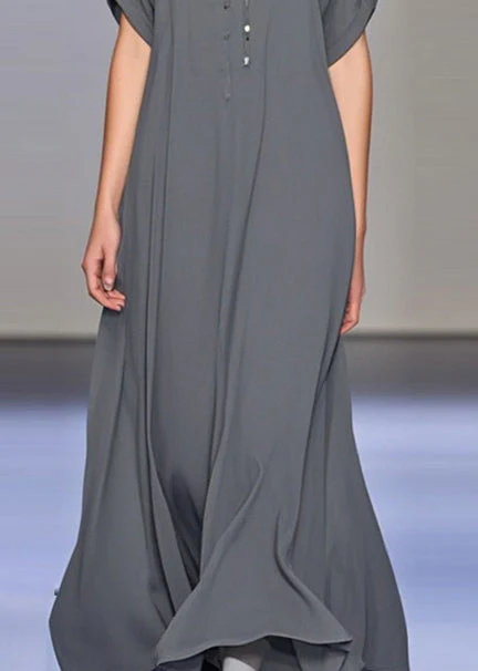 Art Dark Grey V Neck Draping Chiffon Maxi Dress Summer - Image 4