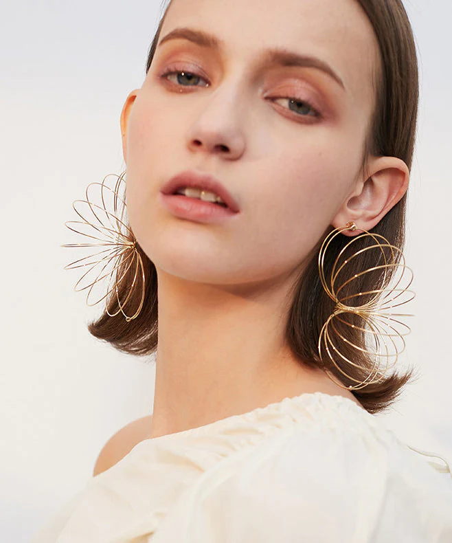 Art Gold Circle Exaggeration Gold Plated Drop Earrings - Image 3