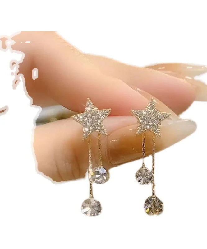 Art Gold Sterling Silver Overgild Zircon Star Tassel Drop Earrings - Image 5