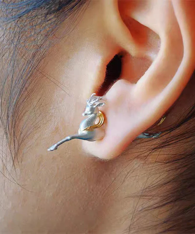 Art Gold Streamers Dunhuang Little Deer Gold Plated Single Stud Earrings - Image 3