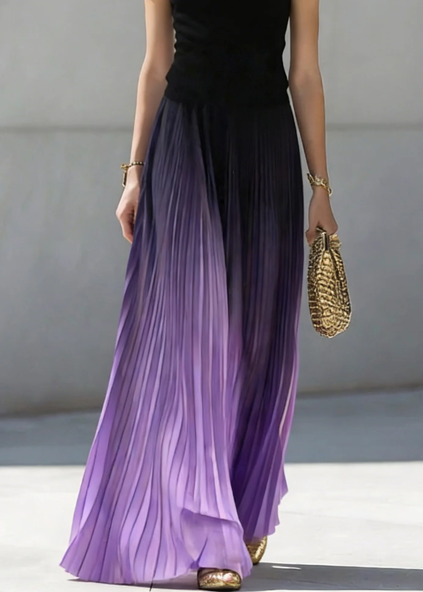 Art Gradient Color Wrinkled Elastic Waist Skirts Summer - Image 3