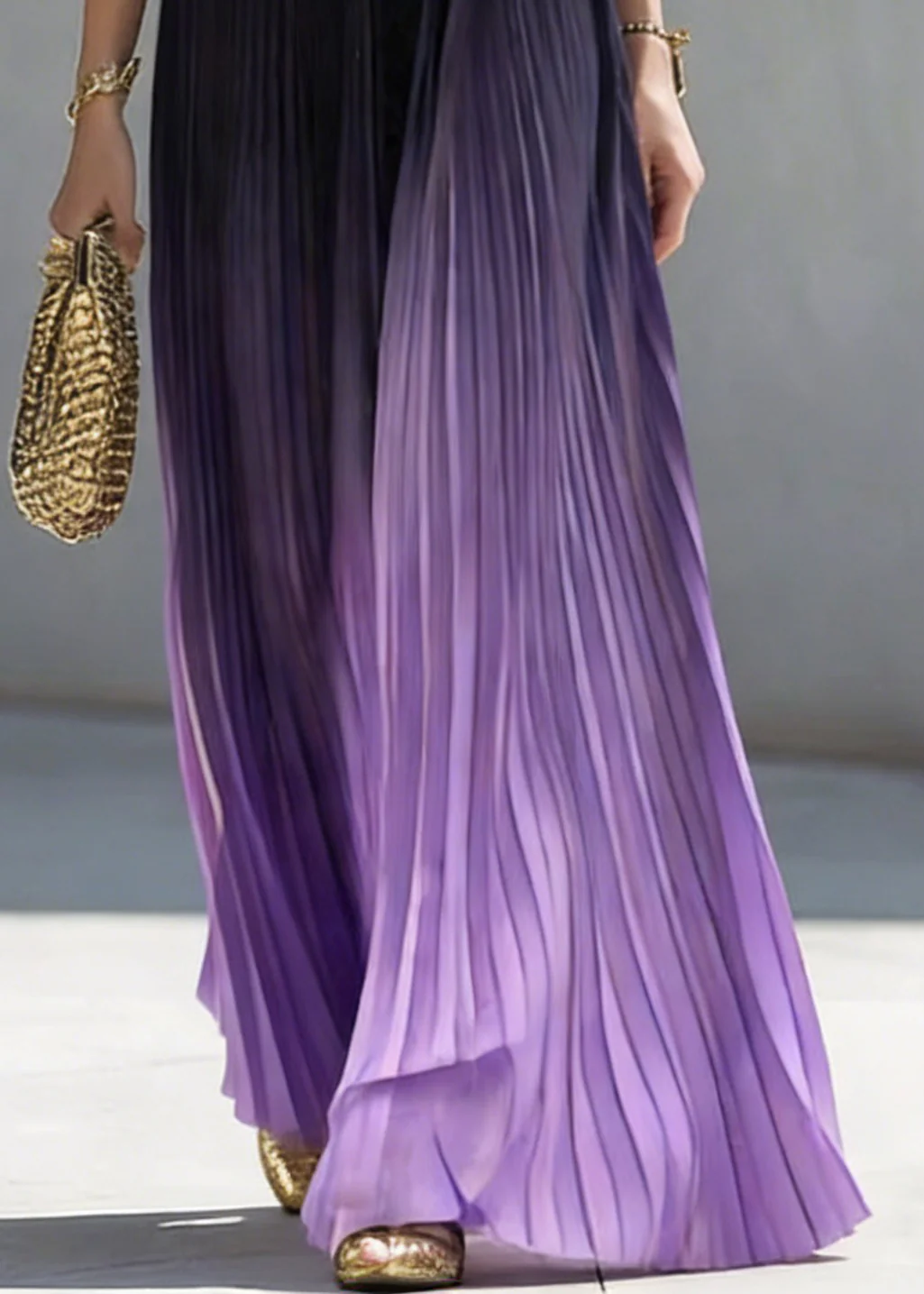 Art Gradient Color Wrinkled Elastic Waist Skirts Summer - Image 4