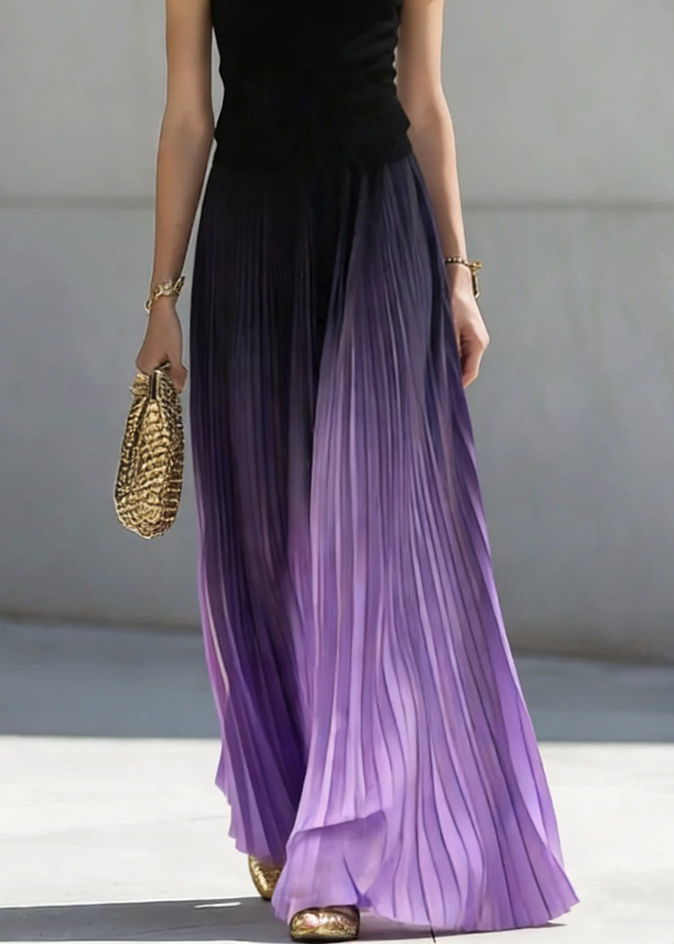 Art Gradient Color Wrinkled Elastic Waist Skirts Summer - Image 5