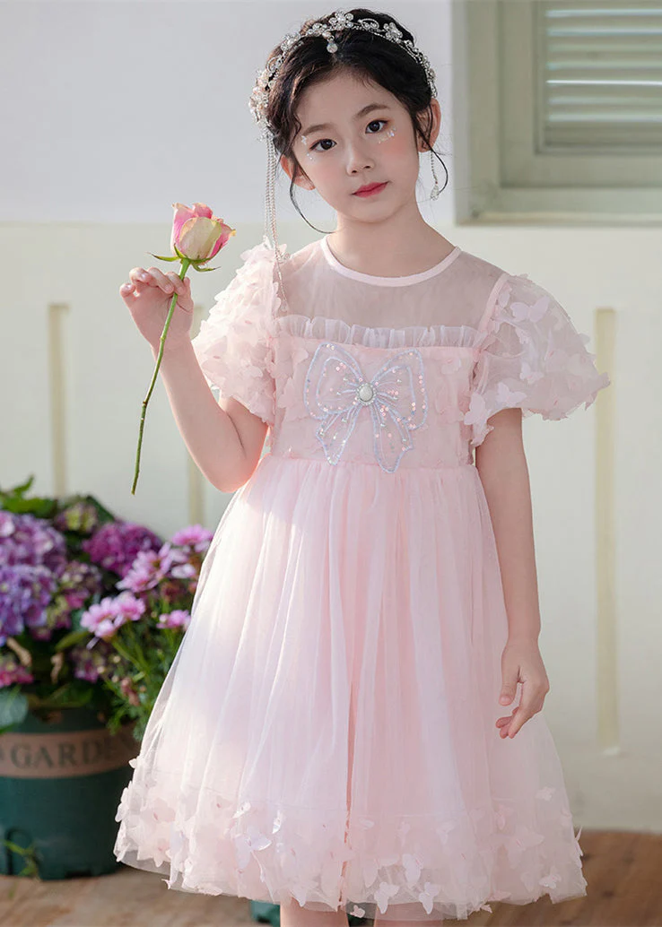Art Grass Green Butterfly Hollow Out Tulle Kids Girls Dress Summer - Image 3