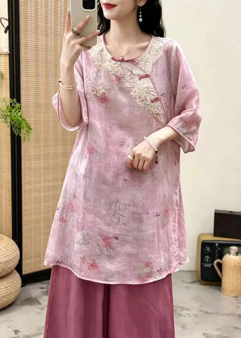 Art Green Embroidered Chinese Button Linen Oriental Dress Summer - Image 4