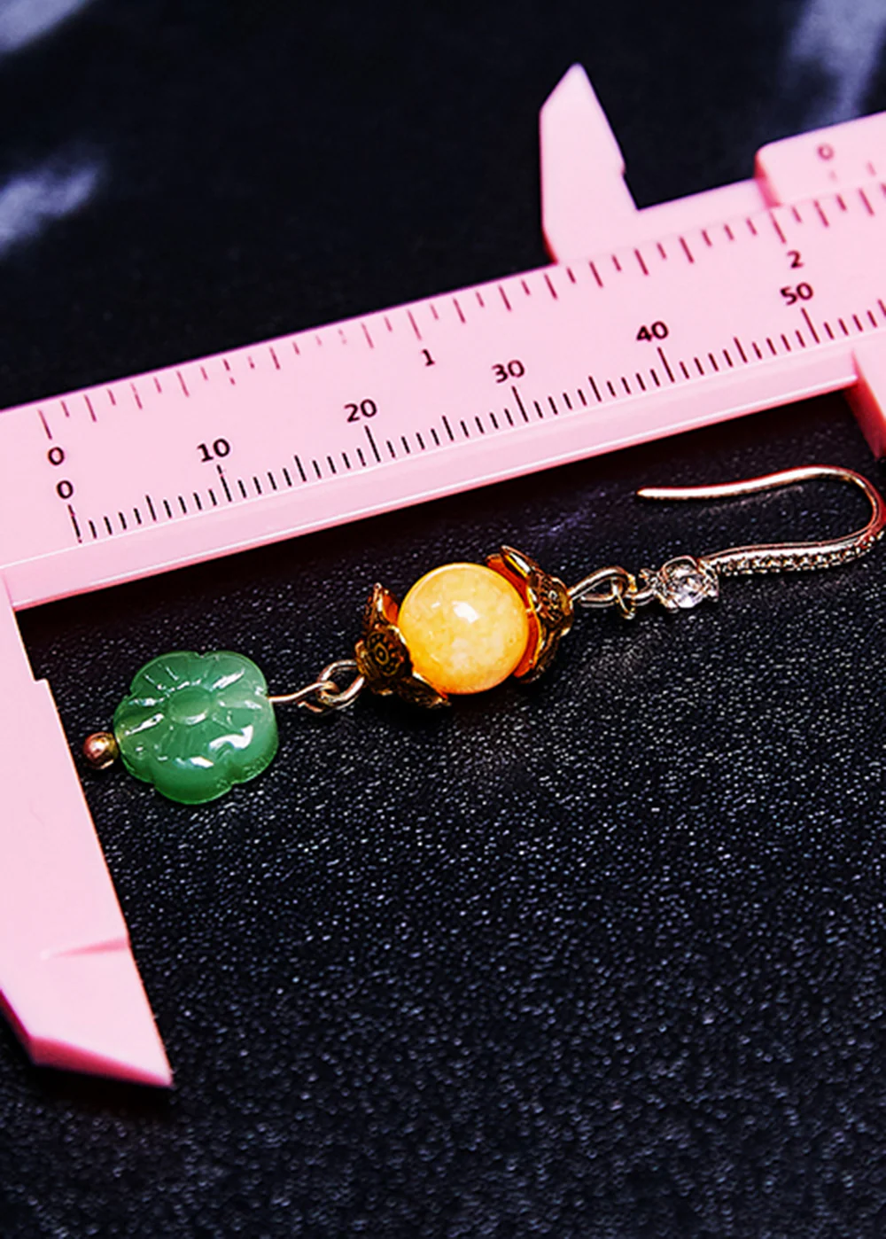Art Green Lotus Flower Jade Connect Beeswax Drop Earrings - Image 5